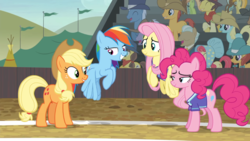 Size: 1920x1080 | Tagged: safe, screencap, apple bumpkin, applejack, bright bulb, fluttershy, pinkie pie, plateau sands, rainbow dash, pony, buckball season, g4, apple family member, unnamed character, unnamed pony