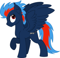 Size: 4000x3896 | Tagged: dead source, safe, artist:airfly-pony, oc, oc only, oc:black the dragon, pegasus, pony, rcf community, chest fluff, ear fluff, looking up, male, raised hoof, simple background, smiling, solo, spread wings, transparent background, vector