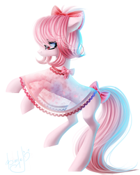 Size: 898x1116 | Tagged: safe, artist:bastet-catmew, oc, oc only, earth pony, pony, bow, clothes, female, mare, poncho, see-through, simple background, solo, tail bow, white background