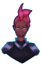 Size: 1024x1605 | Tagged: safe, artist:buffpapa, tempest shadow, human, g4, my little pony: the movie, armor, bust, dark skin, ear piercing, earring, eye scar, eyeshadow, female, humanized, jewelry, lipstick, makeup, piercing, scar, simple background, solo, transparent background