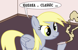 Size: 6337x4101 | Tagged: safe, derpy hooves, pony, g4, absurd resolution, drugs, female, joint, marijuana, meme, room, scrunchy face, smoking, solo, vector