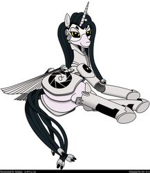 Size: 555x640 | Tagged: safe, artist:art.molados, artist:artalus, oc, oc only, oc:molados, pony, robot, robot pony, bedroom eyes, butt, female, looking at you, lying, mare, plot, simple background, smiling, solo, sultry pose, underhoof, vector, white background