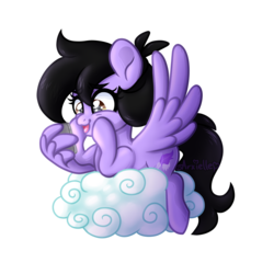 Size: 1500x1500 | Tagged: safe, artist:arxielle, oc, oc only, oc:klainee, pegasus, pony, cellphone, cloud, female, mare, phone, prone, simple background, solo, tongue out, transparent background, wing hands