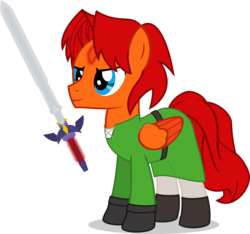 Size: 888x832 | Tagged: safe, artist:logic-is-here, oc, oc:goldenfox, pegasus, pony, clothes, cosplay, costume, link, male, master sword, simple background, solo, stallion, sword, the legend of zelda, transparent background, weapon