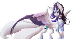 Size: 2164x1185 | Tagged: safe, artist:monogy, oc, oc only, oc:cyan crystal, dracony, hybrid, female, simple background, solo, transparent background