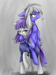 Size: 480x640 | Tagged: safe, artist:azurepicker, limestone pie, maud pie, earth pony, pony, g4, belly button, cutie mark, female, one eye closed, sisters