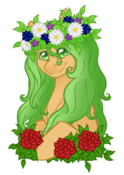 Size: 411x581 | Tagged: safe, artist:kimyowolf, oc, oc only, oc:curiosa dream, earth pony, pony, bust, female, floral head wreath, flower, mare, portrait, rose, simple background, solo, transparent background