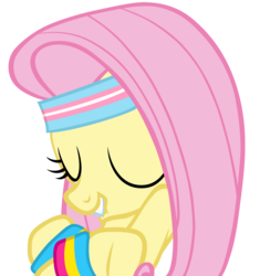 Size: 1500x1596 | Tagged: safe, artist:rivalcat, fluttershy, pony, g4, hurricane fluttershy, cute, female, forelegs crossed, gender headcanon, headband, headcanon, lgbt, lgbt headcanon, lip bite, pansexual, pansexual pride flag, pride, sexuality headcanon, simple background, solo, sweatband, trans female, trans fluttershy, transgender, transgender pride flag, transparent background, vector, workout outfit