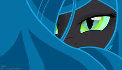 Size: 3500x2000 | Tagged: safe, artist:art.molados, queen chrysalis, changeling, changeling queen, g4, female, hiding behind mane, high res, looking at you, solo