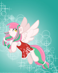 Size: 1024x1280 | Tagged: safe, artist:yoshimarsart, oc, oc only, oc:winter sweet, oc:小梅, pegasus, pony, china ponycon, clothes, cnbronycon, dress, female, flying, looking up, mare, pegasus oc, solo, watermark