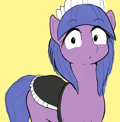 Size: 1633x1668 | Tagged: safe, artist:nullpotower, tote bag (g4), earth pony, pony, g4, clothes, female, looking at you, maid, mare, mob cap, simple background, solo, surprised