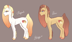 Size: 1534x893 | Tagged: safe, artist:qatsby, oc, oc only, oc:coffee cake, earth pony, pony, female, gray background, mare, offspring, parent:donut joe, parent:pinkie pie, parents:pinkiejoe, redesign, simple background, solo