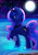 Size: 2480x3507 | Tagged: safe, artist:nana-yuka, princess luna, alicorn, pony, g4, color porn, female, high res, looking at you, looking back, looking back at you, mare, moon, night, raised leg, shimmer, sky, smiling, solo, standing, stars, water