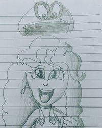 Size: 1024x1280 | Tagged: safe, artist:ponysloud99, pinkie pie, equestria girls, g4, cappy (mario), clothes, costume, crossover, female, lined paper, male, mario, mario pie, super mario odyssey, traditional art