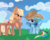 Size: 2000x1600 | Tagged: safe, artist:everlastingderp, applejack, rainbow dash, pony, g4, accessory swap, applejack's hat, blushing, cowboy hat, cute, dashabetes, female, hat, heart, jackabetes, lesbian, ship:appledash, shipping, starry eyes, wingding eyes