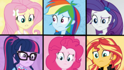 Size: 1280x720 | Tagged: safe, screencap, fluttershy, pinkie pie, rainbow dash, rarity, sci-twi, sunset shimmer, twilight sparkle, equestria girls, g4, get the show on the road, my little pony equestria girls: summertime shorts, clothes, female, geode of fauna, glasses