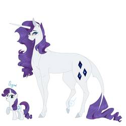 Size: 2000x2000 | Tagged: safe, artist:witch house, rarity, classical unicorn, pony, unicorn, g4, blushing, cloven hooves, ear piercing, earring, female, high res, horn, jewelry, leonine tail, piercing, redesign, signature, simple background, solo, white background