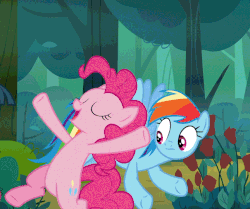 Size: 645x540 | Tagged: safe, screencap, pinkie pie, rainbow dash, g4, the mean 6, animated, cropped, cute, duo, female, spread wings, upside down
