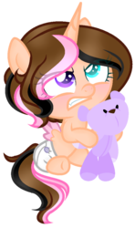 Size: 624x1056 | Tagged: safe, artist:angelamusic13, oc, oc only, oc:sweet ice cream, alicorn, pony, baby, baby pony, base used, female, filly, heterochromia, simple background, solo, teddy bear, transparent background, two toned wings