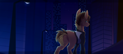 Size: 2000x889 | Tagged: safe, artist:skimea, oc, oc only, oc:jimmy, earth pony, pony, clothes, male, night, shirt, solo, stallion