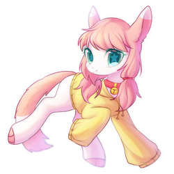 Size: 2000x2000 | Tagged: safe, artist:leafywind, oc, oc only, pony, augmented tail, bell, bell collar, clothes, collar, colored pupils, ear fluff, female, hairband, high res, looking at you, mare, simple background, solo, starry eyes, sweater, wavy mouth, white background, wingding eyes