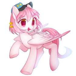 Size: 2000x2000 | Tagged: safe, artist:leafywind, oc, oc only, pegasus, pony, colored pupils, female, hairpin, happy, hat, high res, looking at you, mare, open mouth, raised hoof, simple background, smiling, solo, starry eyes, underhoof, white background, wingding eyes