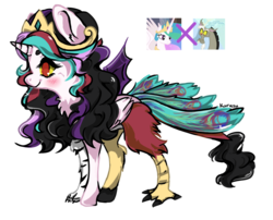 Size: 901x728 | Tagged: safe, artist:posey-11, oc, oc only, hybrid, female, interspecies offspring, offspring, parent:discord, parent:princess celestia, parents:dislestia, simple background, solo, transparent background