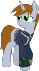 Size: 1350x2427 | Tagged: safe, artist:gray-wolf11, oc, oc only, oc:littlepip, pony, unicorn, fallout equestria, clothes, fanfic, fanfic art, female, hooves, horn, jumpsuit, mare, missing cutie mark, pipbuck, simple background, solo, transparent background, vault suit