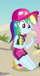 Size: 293x546 | Tagged: safe, screencap, rainbow dash, aww... baby turtles, equestria girls, equestria girls series, g4, cap, clothes, cropped, feet, female, flip-flops, geode of super speed, hat, heel pop, magical geodes, sandals, swimsuit