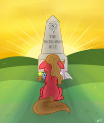 Size: 676x800 | Tagged: safe, artist:zombiethegreat, oc, oc only, oc:pun, earth pony, pony, ask pun, female, flower, grave, gravestone, mare, pun, solo, tumblr