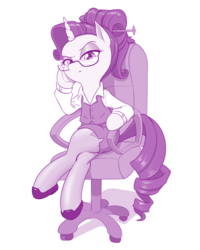 Size: 800x1001 | Tagged: safe, artist:dstears, rarity, pony, unicorn, g4, chair, clothes, crossed hooves, crossed legs, female, glasses, office, office chair, pantyhose, simple background, sitting, skirt, solo, tube skirt, white background