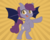 Size: 2000x1600 | Tagged: safe, artist:lexykissekat, oc, oc only, oc:night stitch, bat pony, pony, ask night stitch, abstract background, bat pony oc, rearing, solo, sunburst background, tumblr