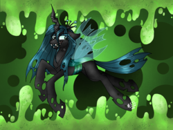 Size: 2048x1536 | Tagged: safe, artist:melonseed11, queen chrysalis, changeling, changeling queen, g4, fangs, female, solo, transparent wings, wings