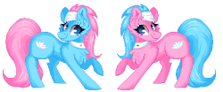 Size: 481x200 | Tagged: safe, artist:woonborg, aloe, lotus blossom, earth pony, pony, g4, :p, animated, cute, female, gif, mare, pixel art, silly, simple background, tongue out, transparent background
