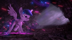 Size: 1920x1080 | Tagged: safe, artist:apexpredator923, twilight sparkle, alicorn, pony, g4, 3d, cave, female, magic, solo, twilight sparkle (alicorn)