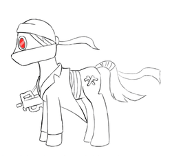 Size: 430x391 | Tagged: safe, artist:sigmatura, pony, hank j. wimbleton, madness combat, p90, partial color, ponified, sketch, solo, weapon