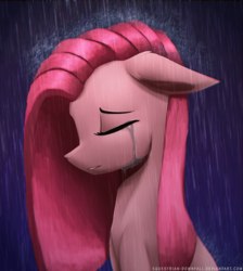 Size: 1024x1143 | Tagged: safe, artist:equestrian-downfall, pinkie pie, earth pony, pony, g4, crying, eyes closed, female, mare, pinkamena diane pie, rain, sad, sad pony, solo