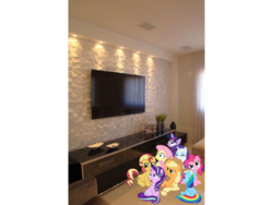 Size: 960x720 | Tagged: safe, applejack, fluttershy, pinkie pie, rainbow dash, rarity, starlight glimmer, sunset shimmer, twilight sparkle, alicorn, pony, g4, irl, mane eight, photo, ponies in real life, television, twilight sparkle (alicorn), watching tv