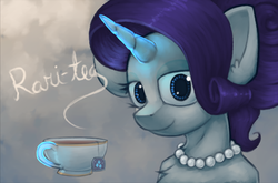 Size: 1942x1279 | Tagged: safe, artist:marsminer, rarity, pony, g4, female, food, pun, solo, tea