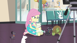 Size: 1280x720 | Tagged: safe, screencap, angel bunny, fluttershy, cat, dog, rat, turtle, equestria girls, g4, my little pony equestria girls: better together, outtakes (episode), clothes, dress, feet, fluttershy boho dress, pup-pup, sandals