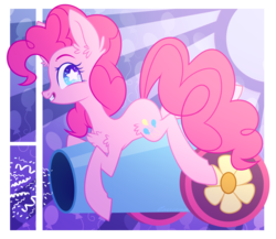 Size: 1258x1090 | Tagged: safe, artist:astralblues, pinkie pie, earth pony, pony, g4, chest fluff, female, mare, party cannon, smiling, solo, starry eyes, wingding eyes