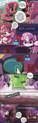 Size: 750x2422 | Tagged: safe, artist:lumineko, sweetie belle, android, gynoid, pony, robot, robot pony, unicorn, g4, carousel boutique, comic, cooking, cutie mark, detroit: become human, female, filly, food, glowing horn, horn, ironic, irony, magic, quick time event, self ponidox, sweat, sweetie belle can't cook, sweetie bot, sweetie fail, telekinesis, the cmc's cutie marks, turing test