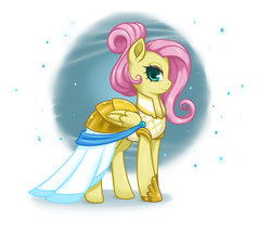 Size: 1200x1024 | Tagged: safe, artist:alpaca-pharaoh, fluttershy, pegasus, pony, fake it 'til you make it, g4, clothes, dress, female, mare, solo, warrior of inner strength, warriorshy
