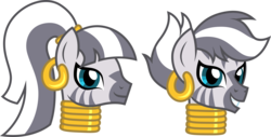 Size: 3000x1523 | Tagged: safe, artist:cloudy glow, zecora, pony, zebra, g4, alternate hairstyle, ear piercing, earring, female, grin, jewelry, looking at you, neck rings, piercing, quadrupedal, simple background, smiling, solo, transparent background