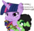 Size: 4840x4413 | Tagged: safe, artist:daku, twilight sparkle, oc, oc:filly anon, pony, g4, absurd resolution, dialogue, female, filly, floppy ears, jojo's bizarre adventure, licking, lidded eyes, nervous, open mouth, parody, simple background, the taste of a liar, tongue out, transparent background, vento aureo