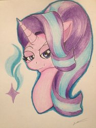 Size: 1024x1365 | Tagged: safe, artist:luxiwind, starlight glimmer, pony, g4, bust, female, portrait, solo, traditional art
