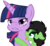 Size: 4840x4413 | Tagged: safe, artist:daku, twilight sparkle, oc, oc:filly anon, pony, g4, absurd resolution, exploitable, female, filly, floppy ears, jojo's bizarre adventure, licking, lidded eyes, nervous, open mouth, parody, simple background, the taste of a liar, tongue out, transparent background, vento aureo