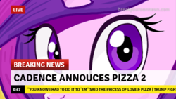 Size: 1280x720 | Tagged: safe, artist:mrtankhill, princess cadance, alicorn, pony, g4, break your own news, breaking news, despacito 2, donald trump, female, food, meme, peetzer, pizza, solo, this will end in tears and/or a journey to the moon, trigun