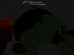 Size: 3000x2250 | Tagged: safe, artist:slowanon, edit, oc, oc:filly anon, earth pony, pony, eyes closed, female, filly, high res, implied self harm, pillow, recolor, sleeping