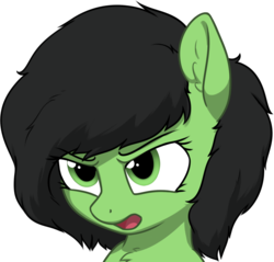 Size: 1828x1750 | Tagged: safe, artist:smoldix, edit, oc, oc only, oc:filly anon, pony, annoyed, bust, chest fluff, close-up, cropcon, cropped, explicit source, female, filly, frown, furrowed brow, open mouth, simple background, solo, transparent background